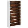 9 Tier White/Brown Wood Shoe Storage Cabinet, Holds Up To 45 Pairs