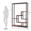Modern Industrial Heavy Duty Metal Wood Plant Stand with 10 Hanging Hooks