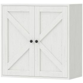 Bathroom Wall Cabinet, Farmhouse Bathroom Cabinet Wall Mount with 2 Shelves, White Wood Grain