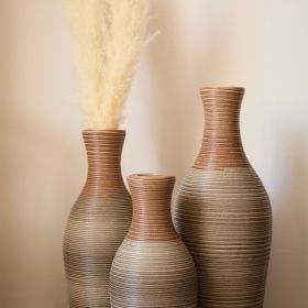 Hand-Woven PVC Rattan Vases, Set of 3 Brown Decorative Floor Vases, Pure Handmade Imitation Rattan Vases for Farmhouse Home Decor, 28.35in, 24.41