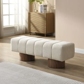 Upholstered Dining Bench for Dining Room, No-Assembly End of Bed Entryway Bench Ottoman for Bedroom Living Room, Beige Chenille Fabric