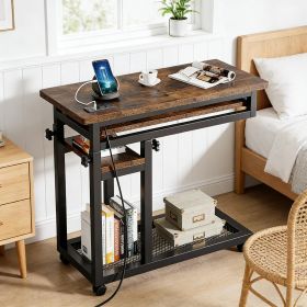 Side Table with Wheels,Durable Mobile C Table,Narrow Desk,Convenient Charging Station