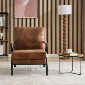 Mid-Century Modern Chair Upholstered Lounge Arm Chair with Iron Frame and Thicker Cushion for Living Room, Reading, Balcony,Brown