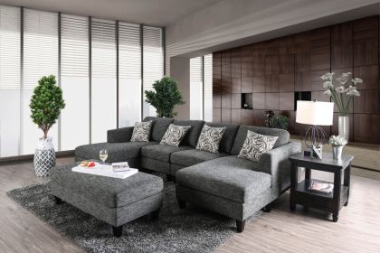 Gray Chenille 5pc Sectional Set Living Room Furniture Pillows Armless Chair Ottoman Chaise Plush Couch Sectionals