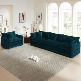 2-Piece Upholstered Sofa, Living Room Sectional Sofa Set Modern Sofa Couches Set , Deep Seat Sofa for Living Room Apartment, 1+3 Seat Blue