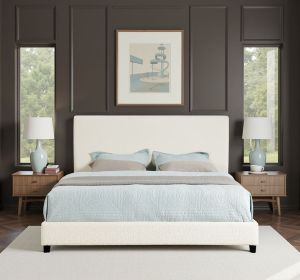 King Size White Boucle Upholstered Platform Bed