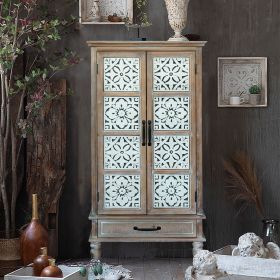 55.12'' Tall Tower Storage Cabinet - Rustic Wood Sideboard Pantry Cabinet - Versatile Buffet Cabinet with Storage for Home Decor and Organization