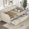 Upholstered Daybed with Trundle, Wood Slat Support, Upholstered Frame Sofa Bed,Twin, Beige