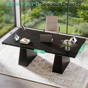 63-Inch Executive Desk, Large Office Computer Desk with Double Pedestal, Modern Simple Workstations Writing Table Conference Table