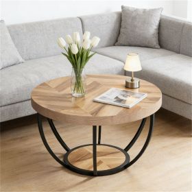 80 Cm round Coffee Table with 2 Shelves Industrial Living Room Table Modern Sofa Table with Storage Space