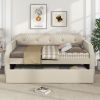 Upholstered Daybed with Trundle, Wood Slat Support, Upholstered Frame Sofa Bed,Twin, Beige