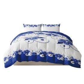3 Piece Duvet Cover Set, US Designer Blue And White Floral Botanical Print High GSM Heavyweight Comforter Cover With Zipper Closure & Corner Ties (Option: CAL KING)