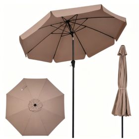 Brown 10ft Scalloped Patio Umbrella With Push Button Tilt, Vented Outdoor Market Parasol With Crank Lift,Fiberglass Ribs Sun Shade For Deck Poolside (Option: Brown)