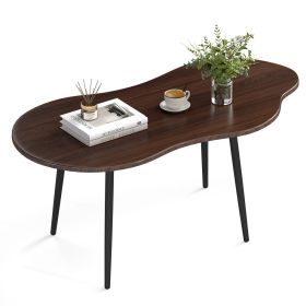 Cloud Shape Coffee Table 39.5 inch Irregular Center Table with Metal Frame (Color: Walnut)