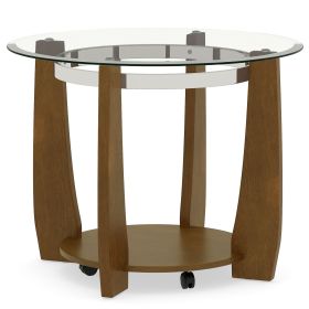 32" 2-Tier Glass Round Coffee Table with Storage Shelf (Color: Walnut)