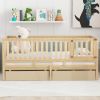 Twin Size Wood Daybed with Fence Guardrails and 2 Drawers, Split into Independent Floor Bed & Daybed