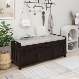 Storage Bench with 3 Shutter-shaped Doors,Shoe Bench with Removable Cushion and Hidden Storage Space (Color: Espresso, Material: MDF)