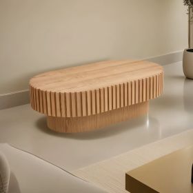 43.70 Inch Modern Handcraft Drum Coffee Table Oval Coffee Table for Living Room,Small Wooden Coffee Table with Sturdy Pedestal for Office (Color: Natural Ash, Material: MDF)