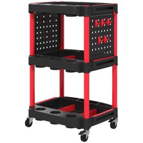 3-Tier Rolling Tool Cart, 200 LBS Capacity Plastic Utility Cart With Side Shelves For Garage, Workshop, Black And Red (Option: Black and Red)