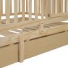 Twin Size Wood Daybed with Fence Guardrails and 2 Drawers, Split into Independent Floor Bed & Daybed