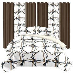 9 Piece Room In A Bag Quilt And Curtain Set, US Designer Modern Geometric Print Heavyweight Bedspread With 6 Customizable Window Panels, Pet-Frie (Option: CAL KING)